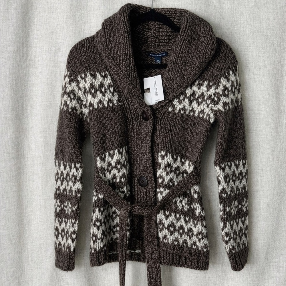 NWT Banana Republic 100% Wool Fair Isle Shawl Collar Belted Cardigan XS - Picture 3 of 11